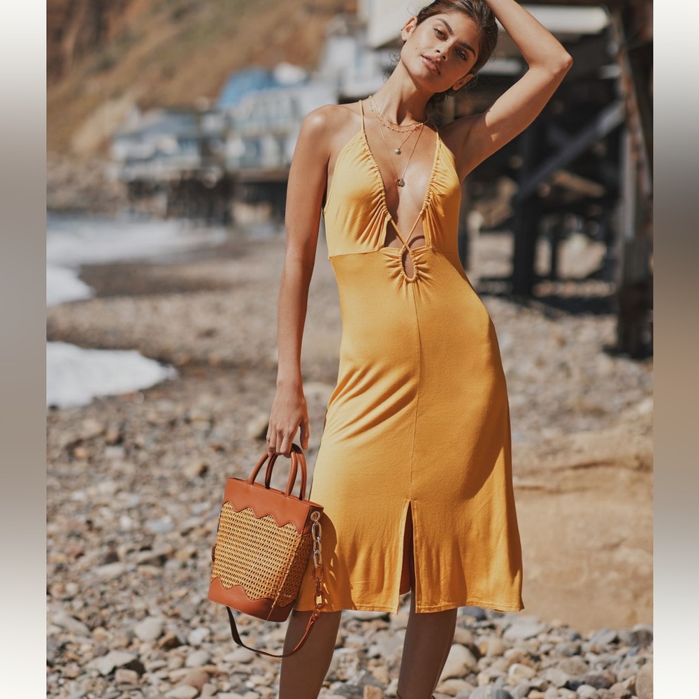New yellow slit dress Anthropologie size medium